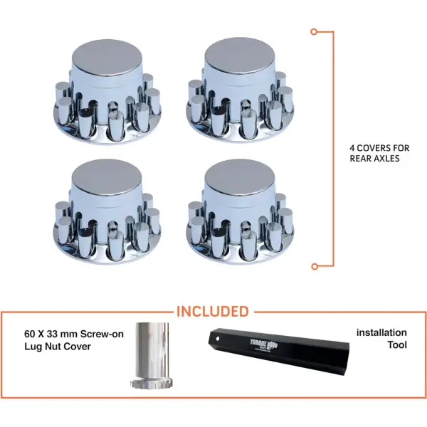4 Pieces Chrome Plastic Rear Wheel Cover w/ 33 mm Lug Nut Covers
