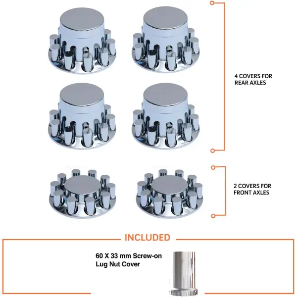 Chrome Universal Wheel Cover Set w/ 33 mm Cylinder Lug Nut Covers