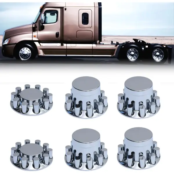 Chrome Universal Wheel Cover Set w/ 33 mm Cylinder Lug Nut Covers