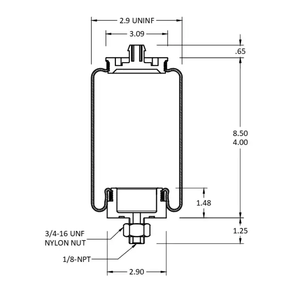 Cabin Air Spring for Peterbilt Replaces R81-6002, 1S4-235, 7164