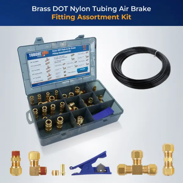 Brass DOT Push-in Fitting Assortment Kit 41 pcs w/ Air Tubing